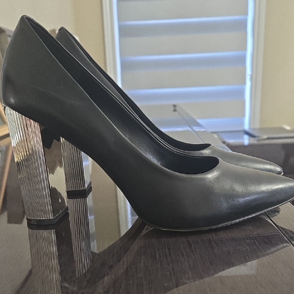 Michael Kors Black Heels with Silver Block Heels